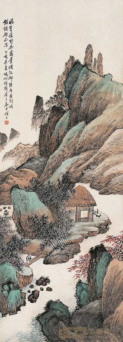 徐曦 江邨晓色图 轴 127×46cm